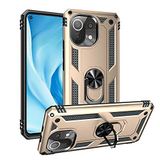 Aksesuarcim Xiaomi Mi 11 Lite ile Uyumlu Kılıf Silikon Yüzük Standlı Araç Tutucu için Mıknatıslı Darbe Karşı Dayanıklı Koruma Tank İnce Kap Vega Altın
