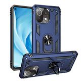 Aksesuarcim Xiaomi Mi 11 Lite ile Uyumlu Kılıf Silikon Yüzük Standlı Araç Tutucu için Mıknatıslı Darbe Karşı Dayanıklı Koruma Tank İnce Kap Vega Lacivert