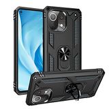 Aksesuarcim Xiaomi Mi 11 Lite ile Uyumlu Kılıf Silikon Yüzük Standlı Araç Tutucu için Mıknatıslı Darbe Karşı Dayanıklı Koruma Tank İnce Kap Vega Siyah