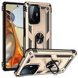 Aksesuarcim Xiaomi Mi 11T Pro 5G ile Uyumlu Kılıf Silikon Yüzük Standlı Araç Tutucu için Mıknatıslı Darbe Karşı Dayanıklı Koruma Tank İnce Kap Vega Altın