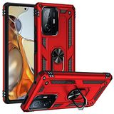 Aksesuarcim Xiaomi Mi 11T Pro 5G ile Uyumlu Kılıf Silikon Yüzük Standlı Araç Tutucu için Mıknatıslı Darbe Karşı Dayanıklı Koruma Tank İnce Kap Vega Kırmızı
