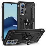 Aksesuarcim Xiaomi Mi 12 Lite ile Uyumlu Kılıf Silikon Yüzük Standlı Araç Tutucu için Mıknatıslı Darbe Karşı Dayanıklı Koruma Tank İnce Kap Vega Siyah