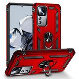 Aksesuarcim Xiaomi Mi 12T Pro ile Uyumlu Kılıf Silikon Yüzük Standlı Araç Tutucu için Mıknatıslı Darbe Karşı Dayanıklı Koruma Tank İnce Kap Vega Kırmızı