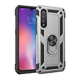 Aksesuarcim Xiaomi Mi 9 ile Uyumlu Kılıf Silikon Yüzük Standlı Araç Tutucu için Mıknatıslı Darbe Karşı Dayanıklı Koruma Tank İnce Kap Vega Gri