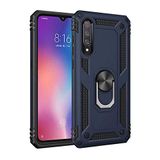 Aksesuarcim Xiaomi Mi 9 ile Uyumlu Kılıf Silikon Yüzük Standlı Araç Tutucu için Mıknatıslı Darbe Karşı Dayanıklı Koruma Tank İnce Kap Vega Lacivert