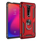 Aksesuarcim Xiaomi Mi 9T Pro ile Uyumlu Kılıf Silikon Yüzük Standlı Araç Tutucu için Mıknatıslı Darbe Karşı Dayanıklı Koruma Tank İnce Kap Vega Kırmızı