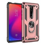 Aksesuarcim Xiaomi Mi 9T Pro ile Uyumlu Kılıf Silikon Yüzük Standlı Araç Tutucu için Mıknatıslı Darbe Karşı Dayanıklı Koruma Tank İnce Kap Vega Rose Gold