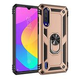 Aksesuarcim Xiaomi Mi A3 ile Uyumlu Kılıf Silikon Yüzük Standlı Araç Tutucu için Mıknatıslı Darbe Karşı Dayanıklı Koruma Tank İnce Kap Vega Altın