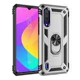 Aksesuarcim Xiaomi Mi A3 ile Uyumlu Kılıf Silikon Yüzük Standlı Araç Tutucu için Mıknatıslı Darbe Karşı Dayanıklı Koruma Tank İnce Kap Vega Gri