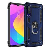 Aksesuarcim Xiaomi Mi A3 ile Uyumlu Kılıf Silikon Yüzük Standlı Araç Tutucu için Mıknatıslı Darbe Karşı Dayanıklı Koruma Tank İnce Kap Vega Lacivert
