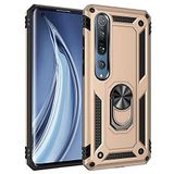 Aksesuarcim Xiaomi Mi Note 10 Lite ile Uyumlu Kılıf Silikon Yüzük Standlı Araç Tutucu için Mıknatıslı Darbe Karşı Dayanıklı Koruma Tank İnce Kap Vega Altın