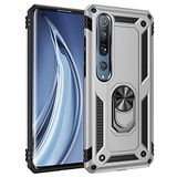 Aksesuarcim Xiaomi Mi Note 10 Lite ile Uyumlu Kılıf Silikon Yüzük Standlı Araç Tutucu için Mıknatıslı Darbe Karşı Dayanıklı Koruma Tank İnce Kap Vega Gri
