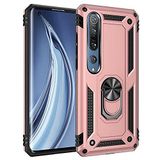 Aksesuarcim Xiaomi Mi Note 10 Lite ile Uyumlu Kılıf Silikon Yüzük Standlı Araç Tutucu için Mıknatıslı Darbe Karşı Dayanıklı Koruma Tank İnce Kap Vega Rose Gold
