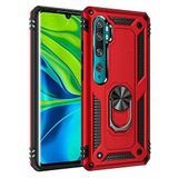 Aksesuarcim Xiaomi Mi Note 10 Pro ile Uyumlu Kılıf Silikon Yüzük Standlı Araç Tutucu için Mıknatıslı Darbe Karşı Dayanıklı Koruma Tank İnce Kap Vega Kırmızı