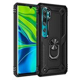 Aksesuarcim Xiaomi Mi Note 10 Pro ile Uyumlu Kılıf Silikon Yüzük Standlı Araç Tutucu için Mıknatıslı Darbe Karşı Dayanıklı Koruma Tank İnce Kap Vega Siyah