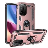 Aksesuarcim Xiaomi Poco F3 ile Uyumlu Kılıf Silikon Yüzük Standlı Araç Tutucu için Mıknatıslı Darbe Karşı Dayanıklı Koruma Tank İnce Kap Vega Rose Gold