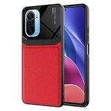 Aksesuarcim Xiaomi Poco F3 ile Uyumlu Silikon Kılıf Deri Görünüm İnce Tarz Kapak Emiks Kırmızı