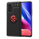 Aksesuarcim Xiaomi Poco F3 Kılıf Silikon Mıknatıs Yüzüklü Standlı Kapak Rave Siyah-Kırmızı