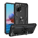 Aksesuarcim Xiaomi Poco M5S ile Uyumlu Kılıf Silikon Yüzük Standlı Araç Tutucu için Mıknatıslı Darbe Karşı Dayanıklı Koruma Tank İnce Kap Vega Siyah