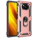 Aksesuarcim Xiaomi Poco X3 Pro ile Uyumlu Kılıf Silikon Yüzük Standlı Araç Tutucu için Mıknatıslı Darbe Karşı Dayanıklı Koruma Tank İnce Kap Vega Rose Gold