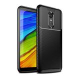 Aksesuarcim Xiaomi Redmi 5 Plus ile Uyumlu Kılıf Silikon İnce Karbon Lüx Parmak İzi Yapmayan Tarz Kapak Siyah