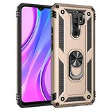 Aksesuarcim Xiaomi Redmi 9 ile Uyumlu Kılıf Silikon Yüzük Standlı Araç Tutucu için Mıknatıslı Darbe Karşı Dayanıklı Koruma Tank İnce Kap Vega Altın