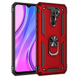 Aksesuarcim Xiaomi Redmi 9 ile Uyumlu Kılıf Silikon Yüzük Standlı Araç Tutucu için Mıknatıslı Darbe Karşı Dayanıklı Koruma Tank İnce Kap Vega Kırmızı
