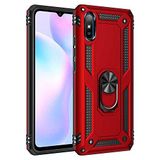 Aksesuarcim Xiaomi Redmi 9A ile Uyumlu Kılıf Silikon Yüzük Standlı Araç Tutucu için Mıknatıslı Darbe Karşı Dayanıklı Koruma Tank İnce Kap Vega Kırmızı