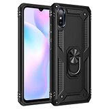 Aksesuarcim Xiaomi Redmi 9A ile Uyumlu Kılıf Silikon Yüzük Standlı Araç Tutucu için Mıknatıslı Darbe Karşı Dayanıklı Koruma Tank İnce Kap Vega Siyah