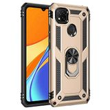 Aksesuarcim Xiaomi Redmi 9C ile Uyumlu Kılıf Silikon Yüzük Standlı Araç Tutucu için Mıknatıslı Darbe Karşı Dayanıklı Koruma Tank İnce Kap Vega Altın