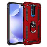 Aksesuarcim Xiaomi Redmi K30 ile Uyumlu Kılıf Silikon Yüzük Standlı Araç Tutucu için Mıknatıslı Darbe Karşı Dayanıklı Koruma Tank İnce Kap Vega Kırmızı