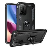 Aksesuarcim Xiaomi Redmi K40 ile Uyumlu Kılıf Silikon Yüzük Standlı Araç Tutucu için Mıknatıslı Darbe Karşı Dayanıklı Koruma Tank İnce Kap Vega Siyah