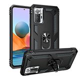 Aksesuarcim Xiaomi Redmi Note 10 Pro ile Uyumlu Kılıf Silikon Yüzük Standlı Araç Tutucu için Mıknatıslı Darbe Karşı Dayanıklı Koruma Tank İnce Kap Vega Siyah