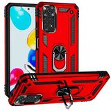 Aksesuarcim Xiaomi Redmi Note 11 Global ile Uyumlu Kılıf Silikon Yüzük Standlı Araç Tutucu için Mıknatıslı Darbe Karşı Dayanıklı Koruma Tank İnce Kap Vega Kırmızı