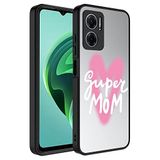 Aksesuarcim Xiaomi Redmi Note 11E ile Uyumlu Aynalı Parlak Desenli Kılıf Figürlü Kamera Lens Korumalı Kapak Mirror Süper Anne