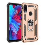 Aksesuarcim Xiaomi Redmi Note 7 ile Uyumlu Kılıf Silikon Yüzük Standlı Araç Tutucu için Mıknatıslı Darbe Karşı Dayanıklı Koruma Tank İnce Kap Vega Altın