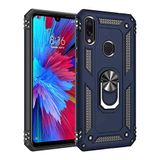 Aksesuarcim Xiaomi Redmi Note 7 ile Uyumlu Kılıf Silikon Yüzük Standlı Araç Tutucu için Mıknatıslı Darbe Karşı Dayanıklı Koruma Tank İnce Kap Vega Lacivert