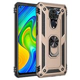 Aksesuarcim Xiaomi Redmi Note 9 ile Uyumlu Kılıf Silikon Yüzük Standlı Araç Tutucu için Mıknatıslı Darbe Karşı Dayanıklı Koruma Tank İnce Kap Vega Altın