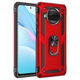 Aksesuarcim Xiaomi Redmi Note 9 Pro 5G ile Uyumlu Kılıf Silikon Yüzük Standlı Araç Tutucu için Mıknatıslı Darbe Karşı Dayanıklı Koruma Tank İnce Kap Vega Kırmızı