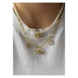 aksesuaris 2'li İnci Kurdele Gold Charm Kalp Yıldız Kadın Kolye Set