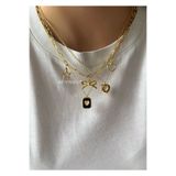 aksesuaris 3'lü Gold Kalp Yıldız Kurdele Charm Kolye Set