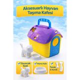 Aksesuarlı Hayvan Taşıma Kafesi Köpek-Kedi Taşıma Kafesi Mama Kabı Ödül Maması Figür Kedili Kafes
