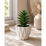 AksesuArt Geometrik Desenli Beyaz Saksı, Mat Finish, Masaüstü, Modern Minimalist Stil, Sukulent ve Kaktüs için, 14x13 cm | PLA 3D Baskı
