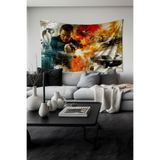 Aksiyon Patlaması Desenli Duvar Halısı Duvar Örtüsü Tapestry Süetimsi Dokulu%100 Polyester Kumaş