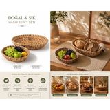 Aksoy Homestyle 2’li Hasır Sunum Sepeti Seti – El Yapımı Meyve & Ekmek Sep - Bej