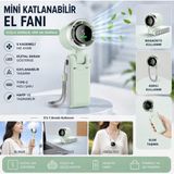 Aksoy Homestyle Şarjlı El Fanı 5 Kademe Hız Ayarlı Boyun Askı Ipli Serinletici Vantilatör Dijital Ekranlı - Mint Yeşili