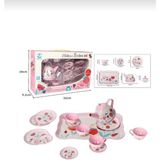 Aksoy Toys 15 Parça Desenli Metal Çaydanlık Seti Tepsili Çay Fincan Seti Pembe Renk Oyuncak