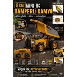 Aksoy Toys Uzaktan Kumandalı Mini Rc Damperli Kamyon 8cm – Metal Gövde, Işıklı, Yük Kaldıran Iş Makinesi - Sarı