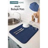 AKSU Livarno Mikrofiber Bulaşık Altlığı Kurutma Matı Katlanabilir Çift Yüzey Germany 44X36 Cm. Lacivert