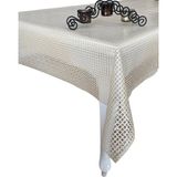Aksu Mefruşat Şeffaf Kaplamalı Örgü Hasır Desenli Pvc Muşamba Masa Örtüsü Krem - 140 x 200 cm